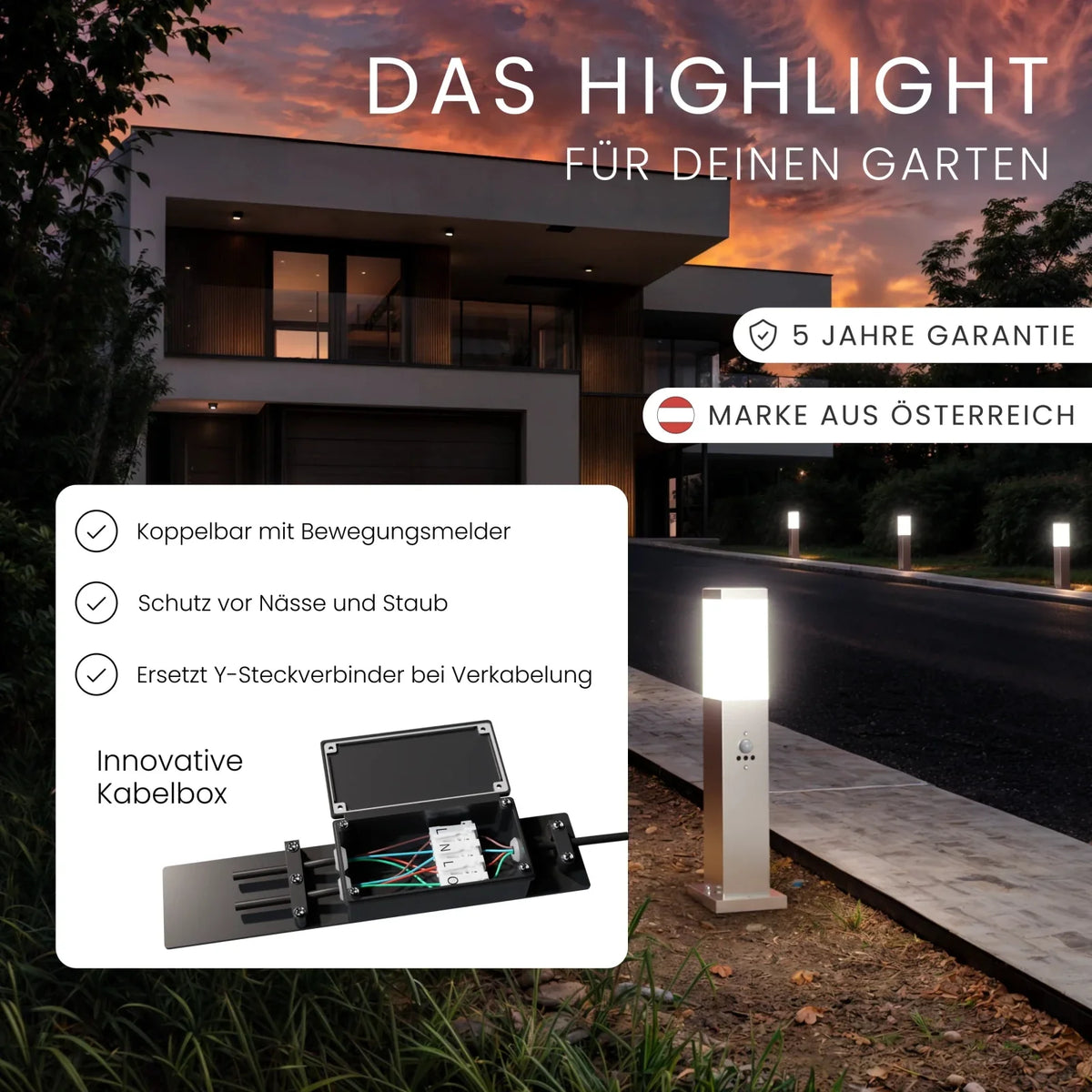 LED Wegeleuchte TAVO mit Bewegungsmelder – Moderne Gartenleuchte