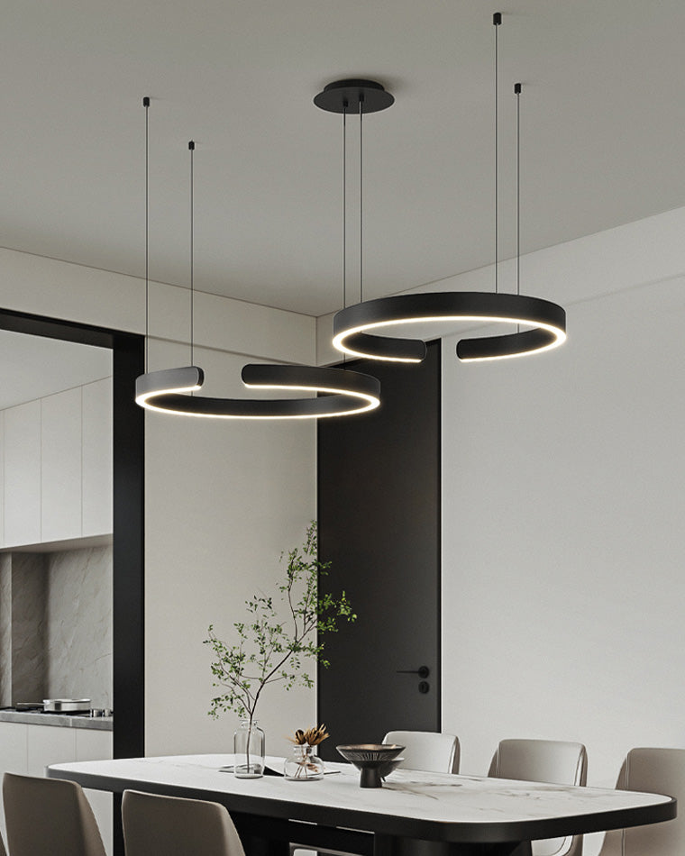 Manial. LED Kronleuchter Modern Schwarz Gold – Ring Pendelleuchte