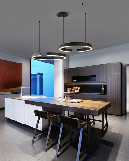 Manial. LED Kronleuchter Modern Schwarz Gold – Ring Pendelleuchte