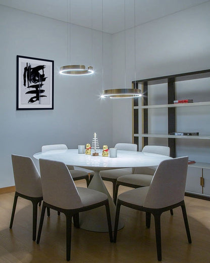Manial. LED Kronleuchter Modern Schwarz Gold – Ring Pendelleuchte