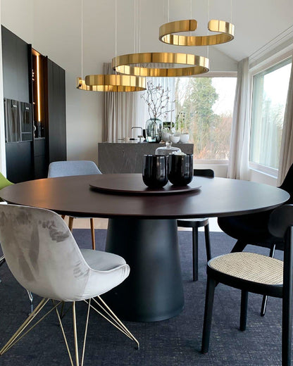 Manial. LED Kronleuchter Modern Schwarz Gold – Ring Pendelleuchte