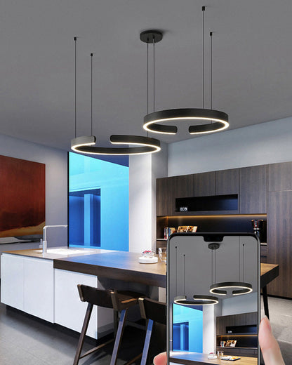 Manial. LED Kronleuchter Modern Schwarz Gold – Ring Pendelleuchte