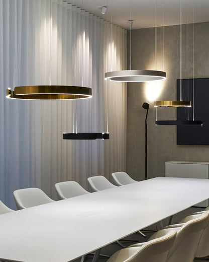 Manial. LED Kronleuchter Modern Schwarz Gold – Ring Pendelleuchte