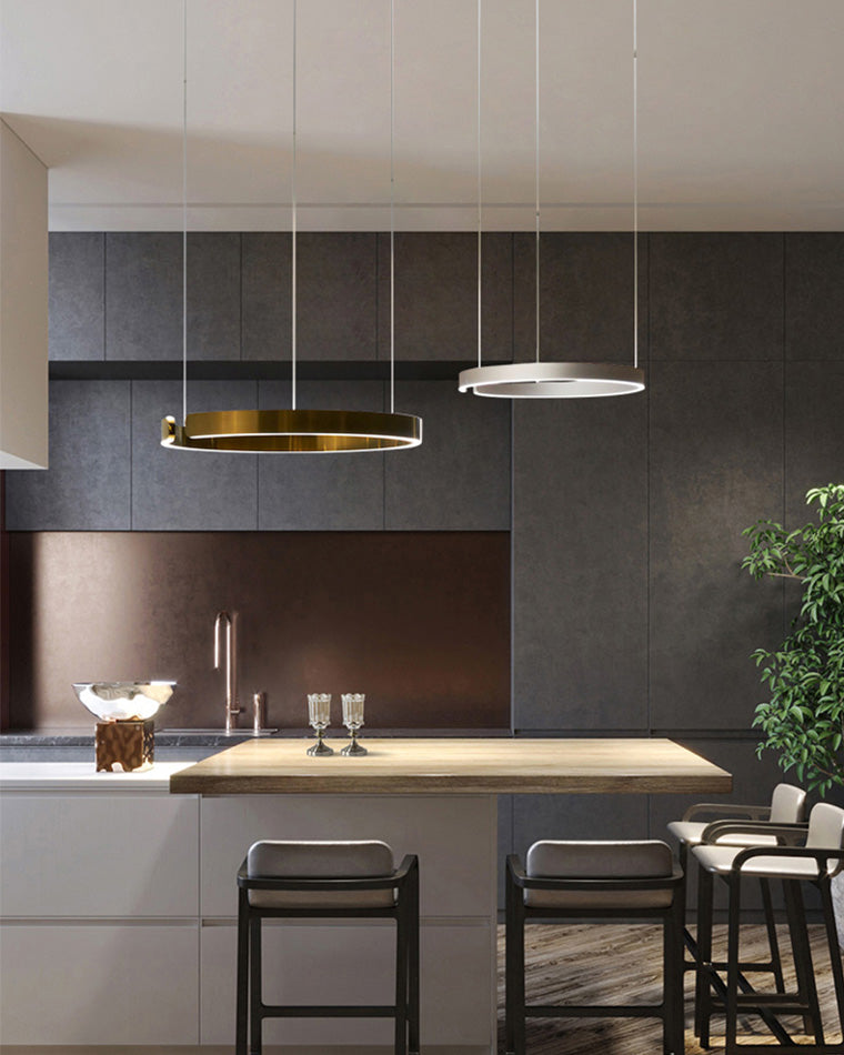 Manial. LED Kronleuchter Modern Schwarz Gold – Ring Pendelleuchte