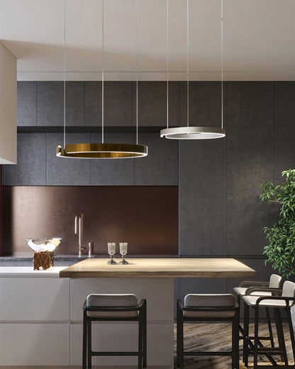 Manial. LED Kronleuchter Modern Schwarz Gold – Ring Pendelleuchte