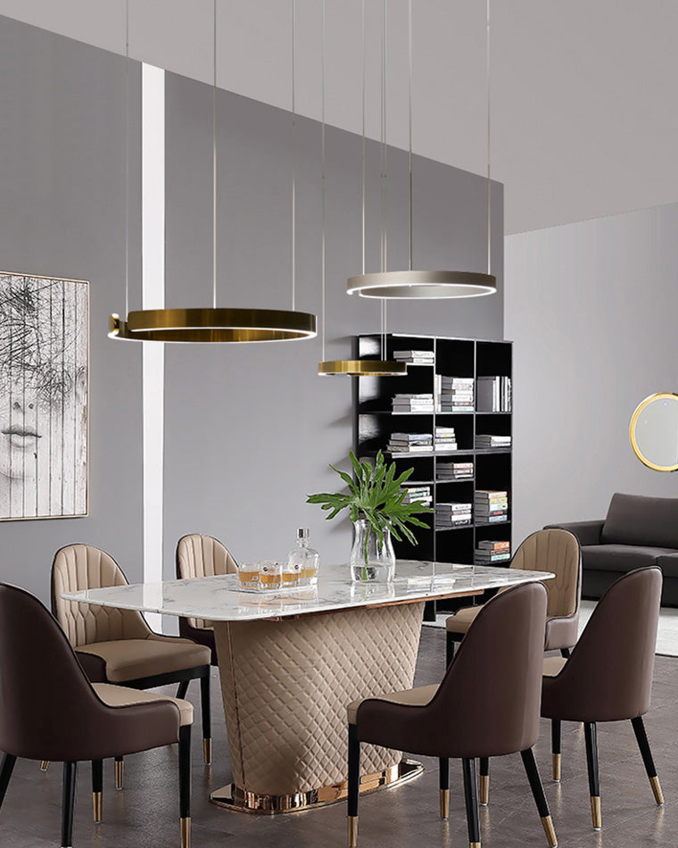 Manial. LED Kronleuchter Modern Schwarz Gold – Ring Pendelleuchte