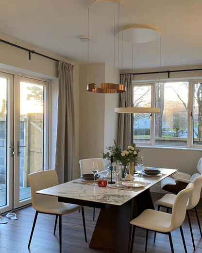 Manial. LED Kronleuchter Modern Schwarz Gold – Ring Pendelleuchte