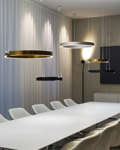 Manial. LED Kronleuchter Modern Schwarz Gold – Ring Pendelleuchte