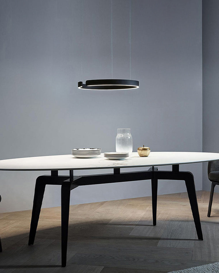 Manial. LED Kronleuchter Modern Schwarz Gold – Ring Pendelleuchte