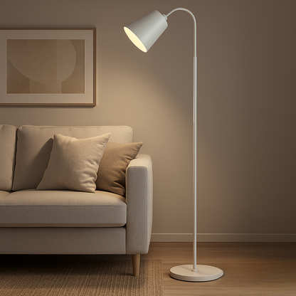 Skandinavische LED Stehlampe aus Holz & Metall