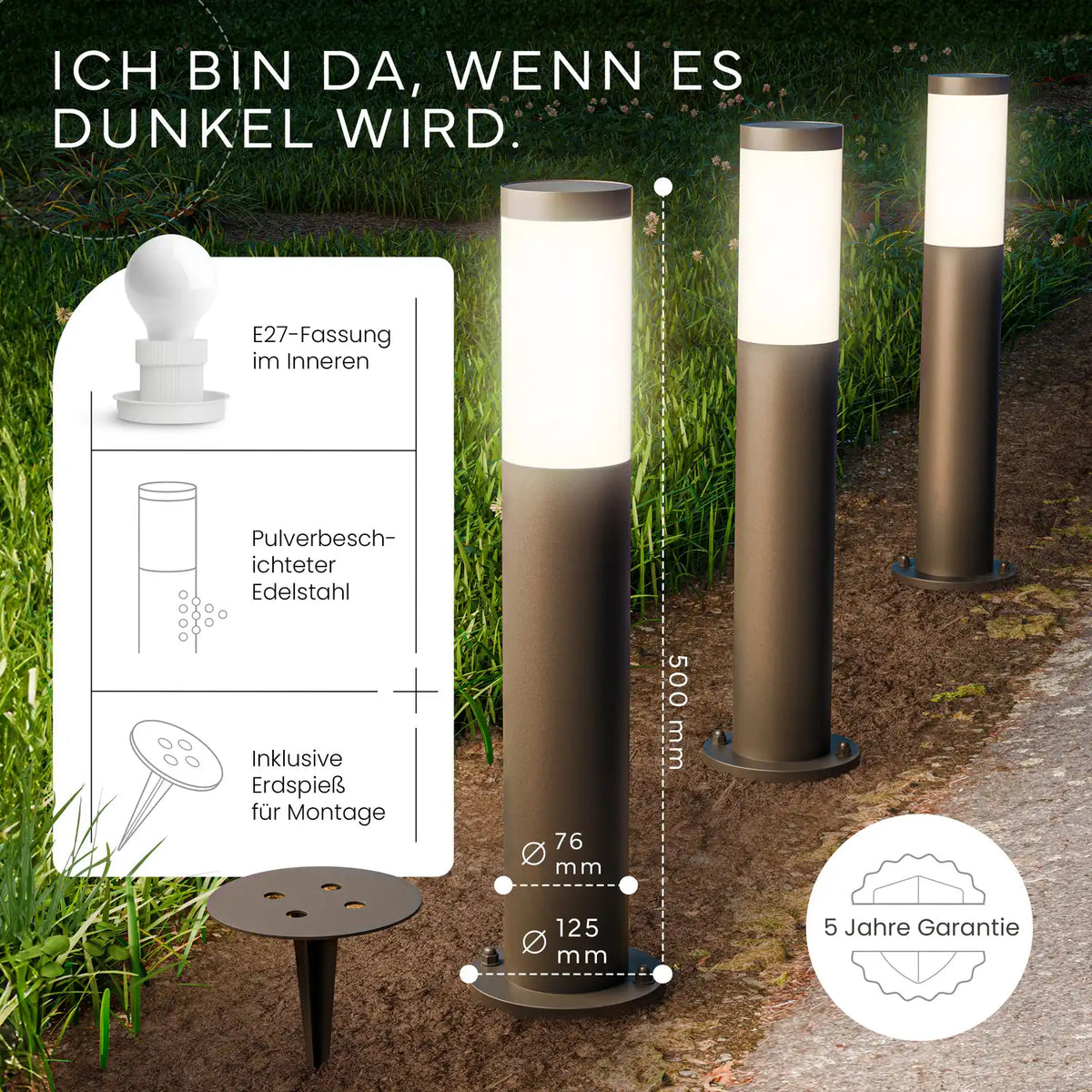 LED Wegeleuchte Modern Schwarz – Gartenleuchte & Pollerleuchte Außenbereich