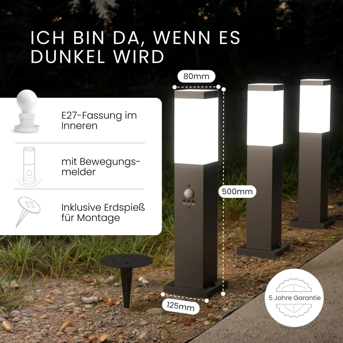 LED Wegeleuchte TAVO mit Bewegungsmelder – Moderne Gartenleuchte