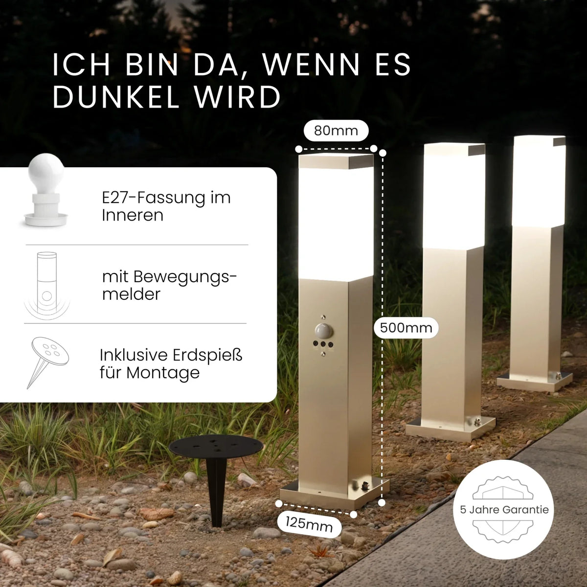 LED Wegeleuchte TAVO mit Bewegungsmelder – Moderne Gartenleuchte