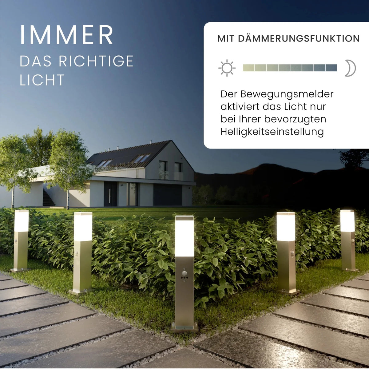 LED Wegeleuchte TAVO mit Bewegungsmelder – Moderne Gartenleuchte