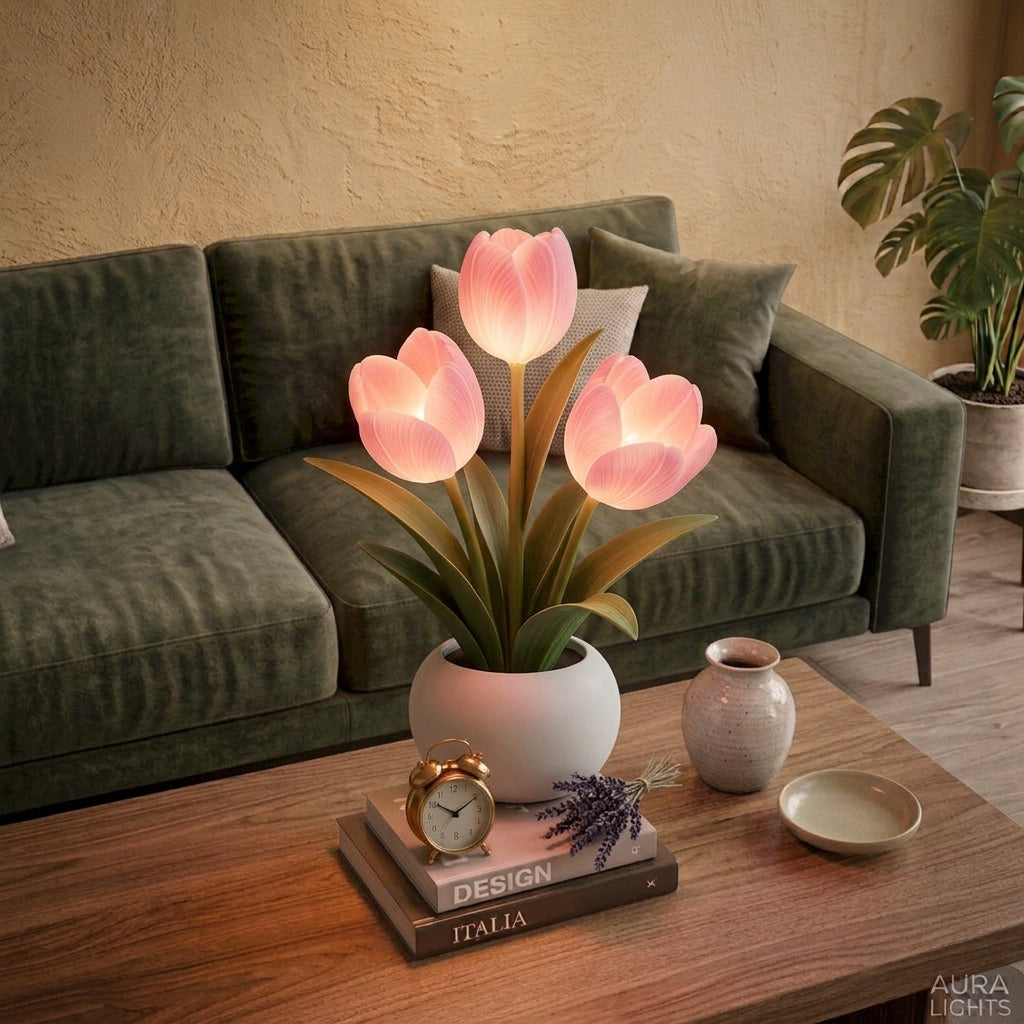 LED Tulpen Lampe Warmweiß – Blumen Tischleuchte Deko Wohnzimmer & Schlafzimmer