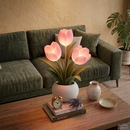 LED Tulpen Lampe Warmweiß – Blumen Tischleuchte Deko Wohnzimmer & Schlafzimmer
