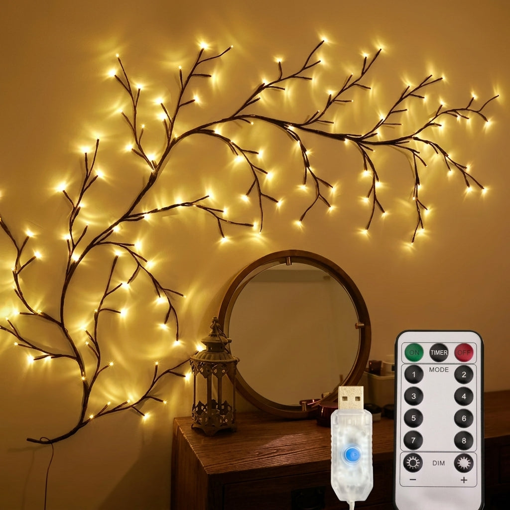 LED Weidenreben Lichterkette – Biegsame Zweige Wanddeko USB mit Fernbedienung