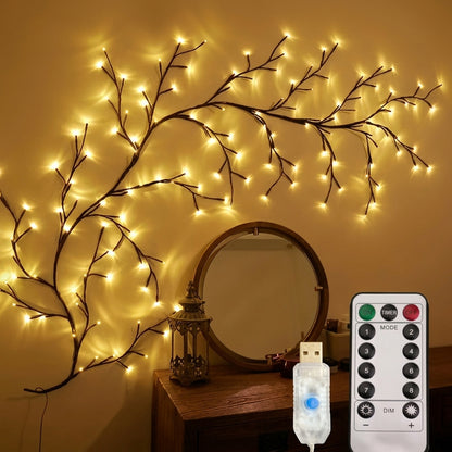 LED Weidenreben Lichterkette – Biegsame Zweige Wanddeko USB mit Fernbedienung