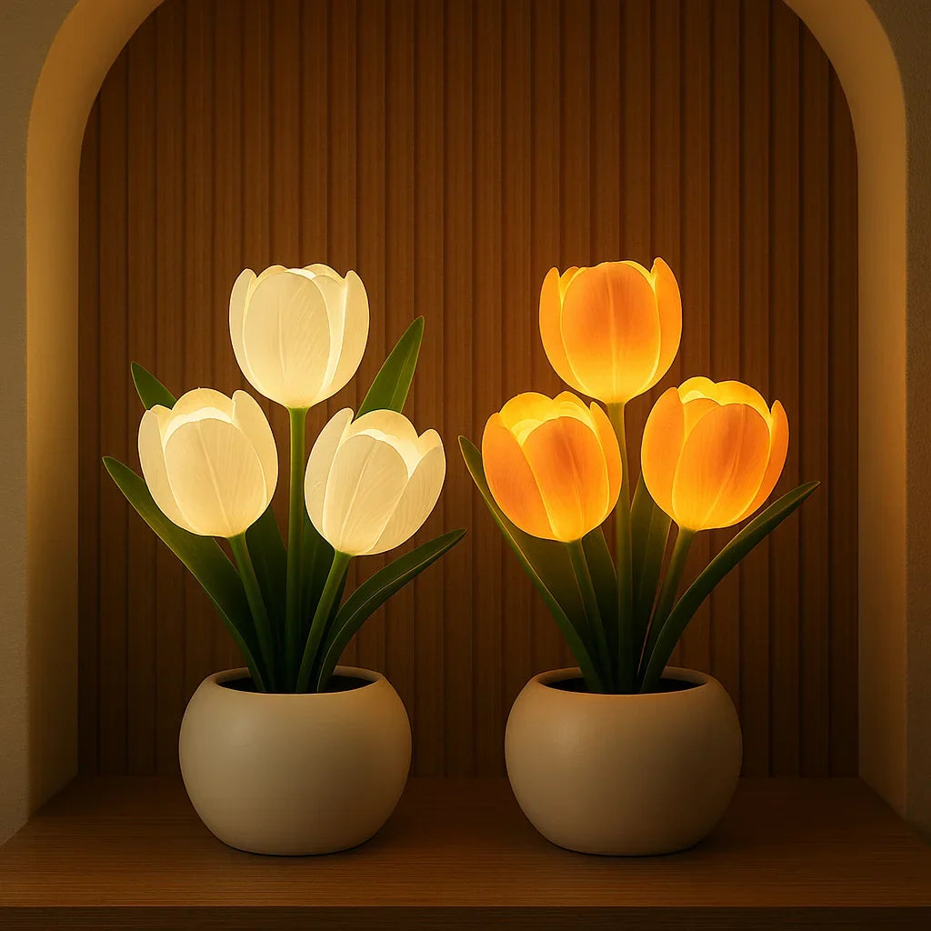 LED Tulpen Lampe Warmweiß – Blumen Tischleuchte Deko Wohnzimmer & Schlafzimmer