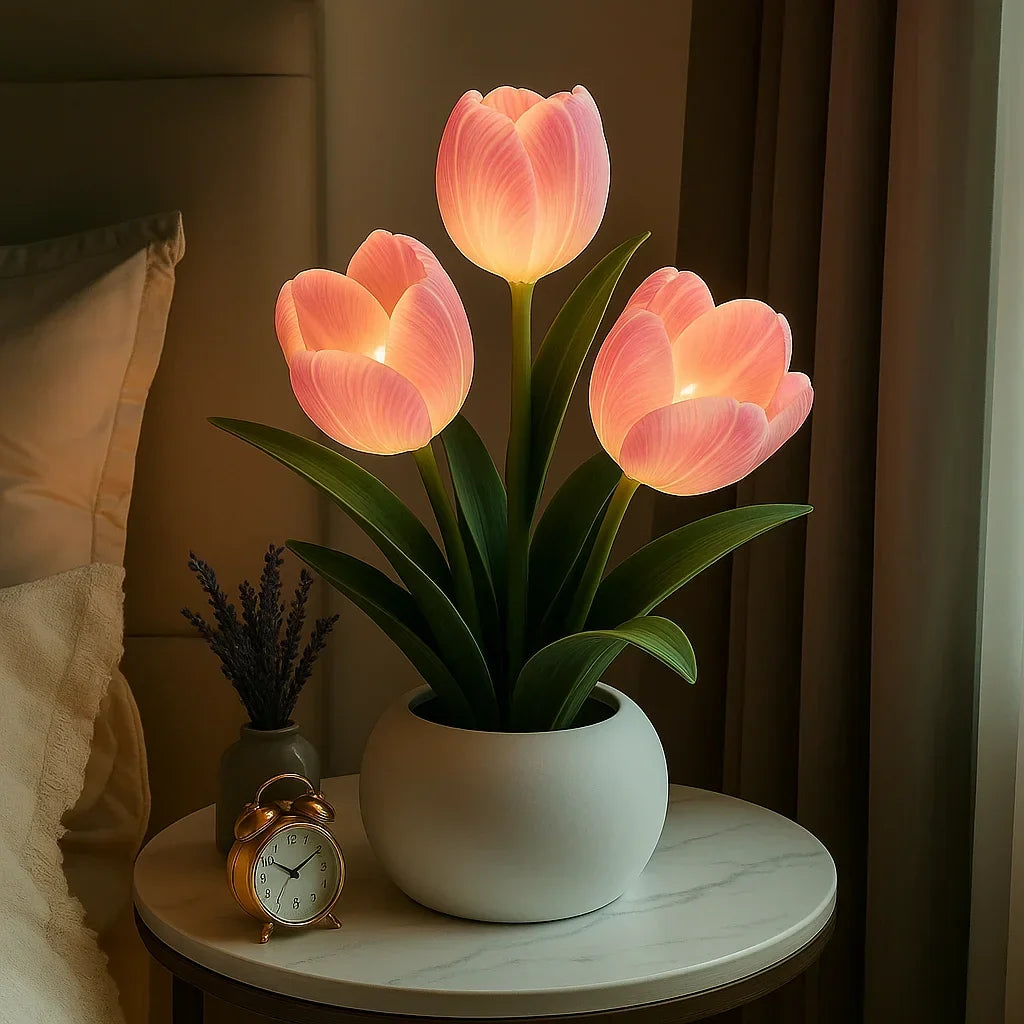 LED Tulpen Lampe Warmweiß – Blumen Tischleuchte Deko Wohnzimmer & Schlafzimmer