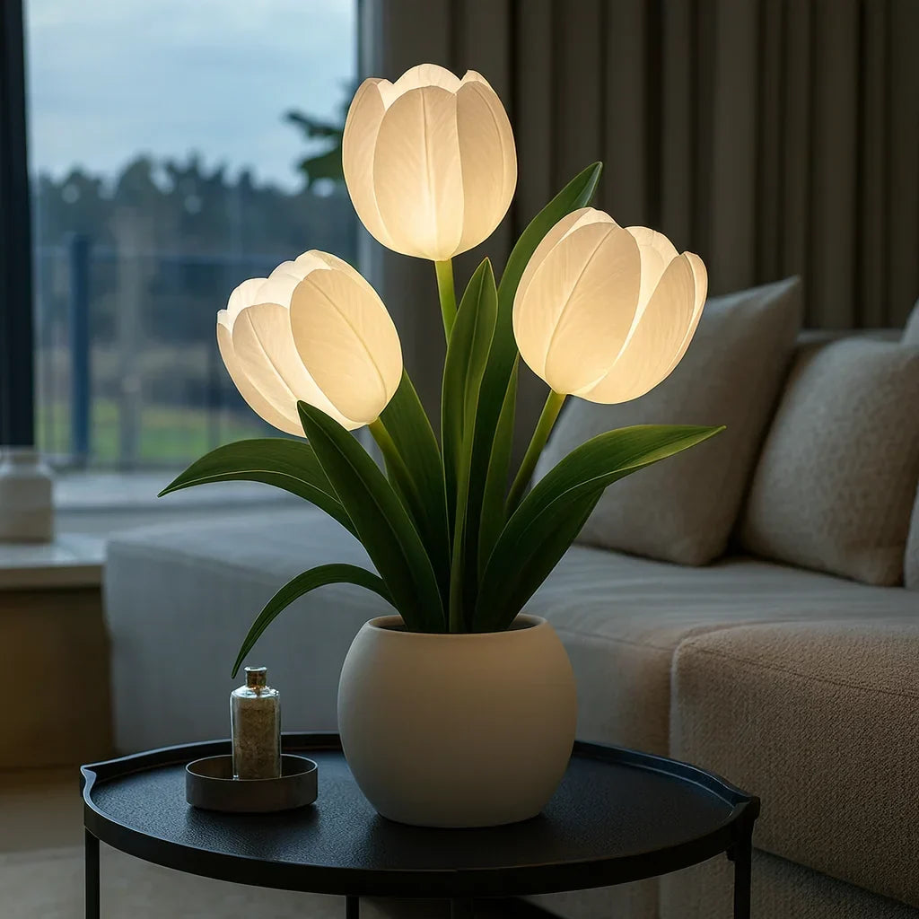 LED Tulpen Lampe Warmweiß – Blumen Tischleuchte Deko Wohnzimmer & Schlafzimmer
