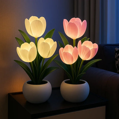 LED Tulpen Lampe Warmweiß – Blumen Tischleuchte Deko Wohnzimmer & Schlafzimmer