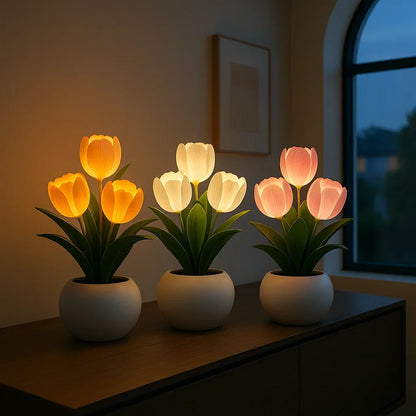 LED Tulpen Lampe Warmweiß – Blumen Tischleuchte Deko Wohnzimmer & Schlafzimmer