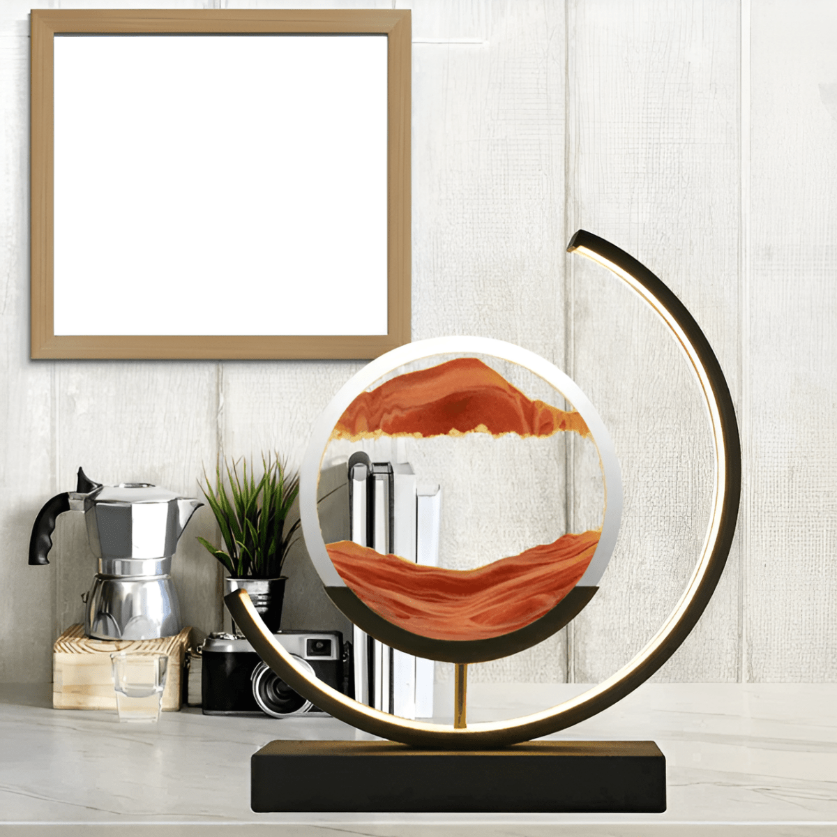 Manial. LED Sandbild Tischlampe – Moving Sand Art Treibsand Lampe Dimmbar