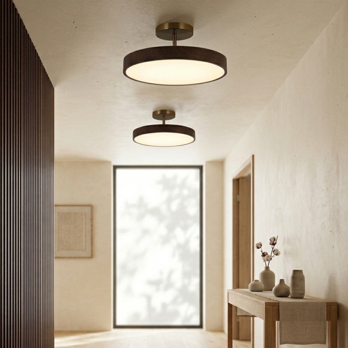 Skandinavische LED Deckenleuchte Holzoptik – Deckenlampe Wohnzimmer Gold