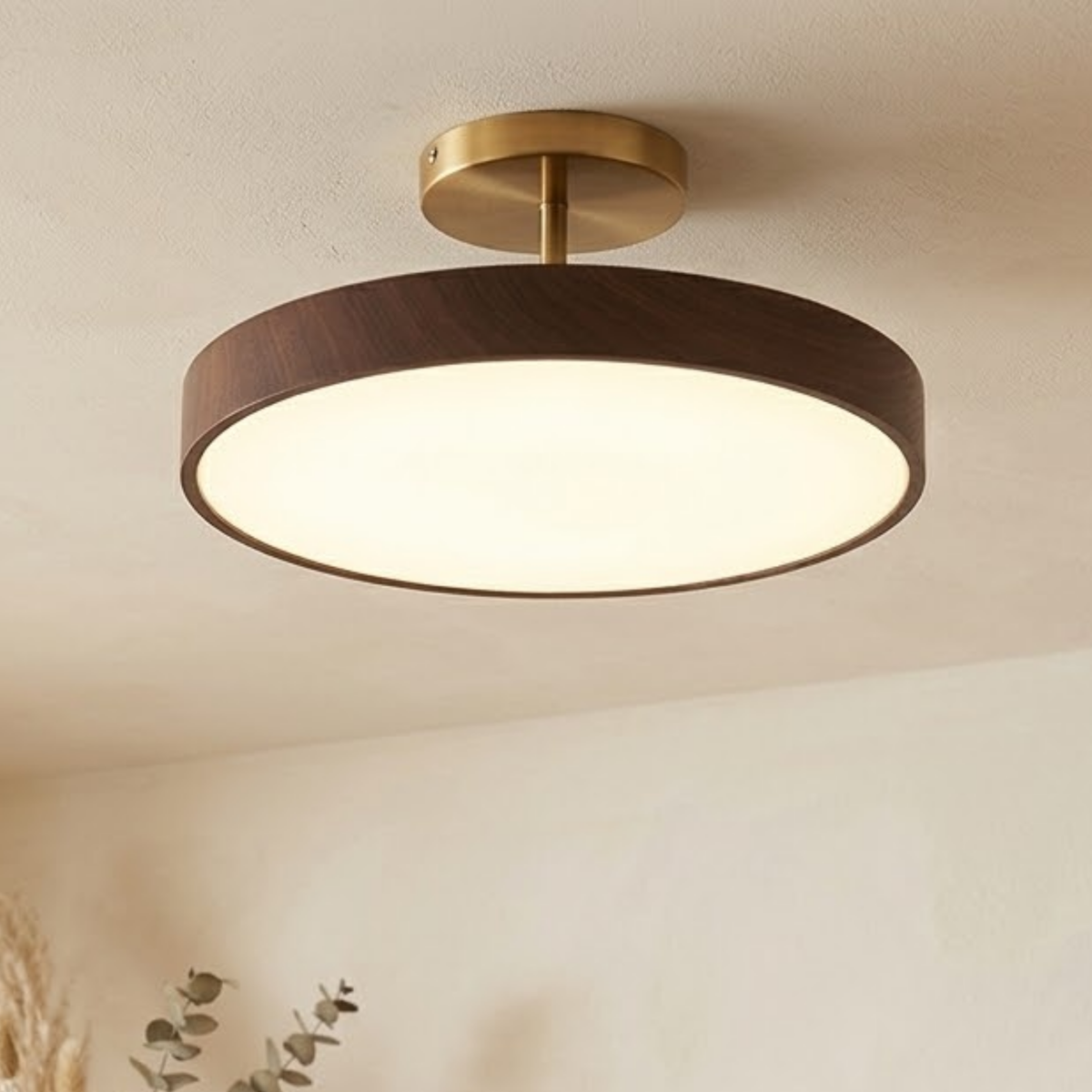 Skandinavische LED Deckenleuchte Holzoptik – Deckenlampe Wohnzimmer Gold