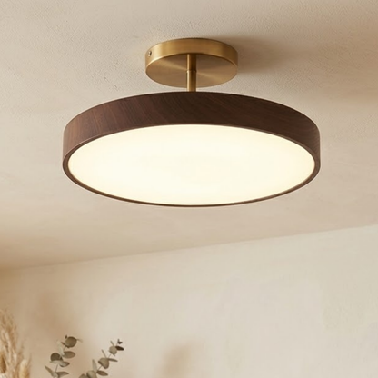 Skandinavische LED Deckenleuchte Holzoptik – Deckenlampe Wohnzimmer Gold