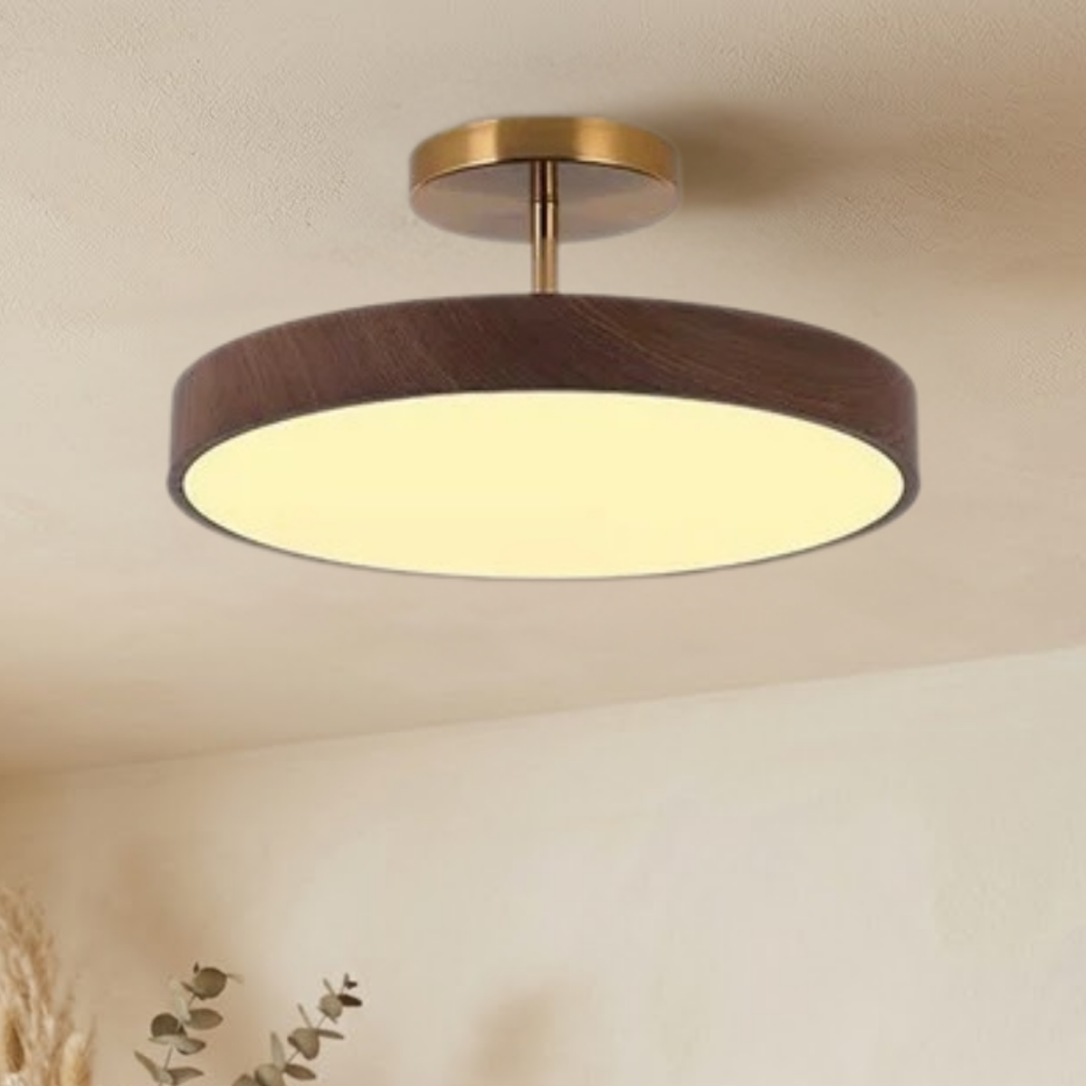 Skandinavische LED Deckenleuchte Holzoptik – Deckenlampe Wohnzimmer Gold