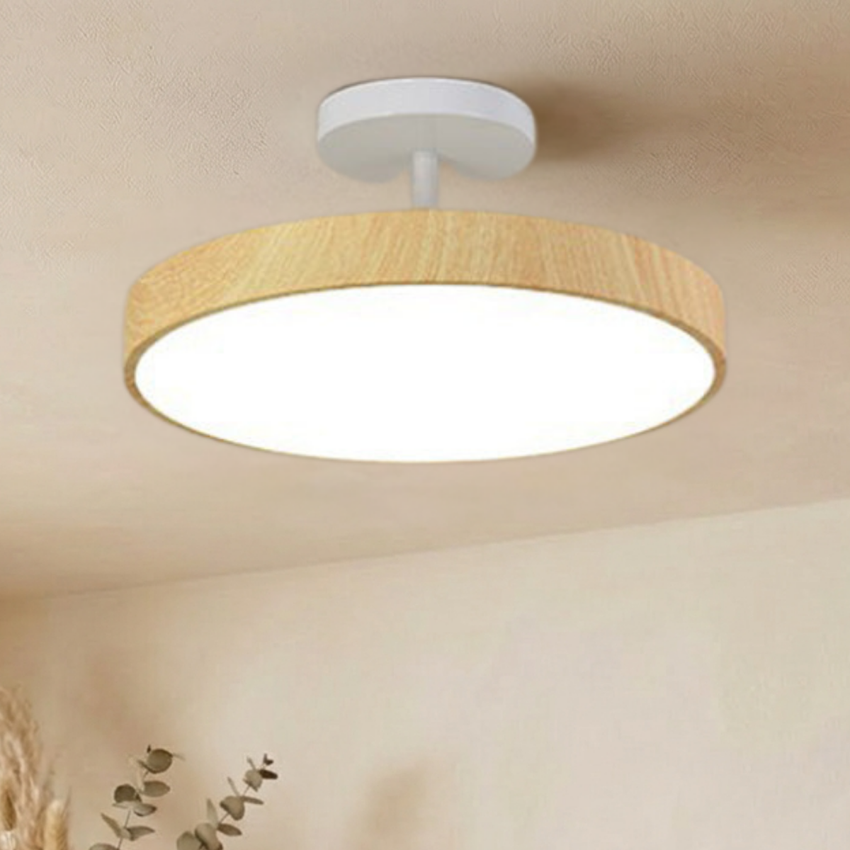 Skandinavische LED Deckenleuchte Holzoptik – Deckenlampe Wohnzimmer Gold