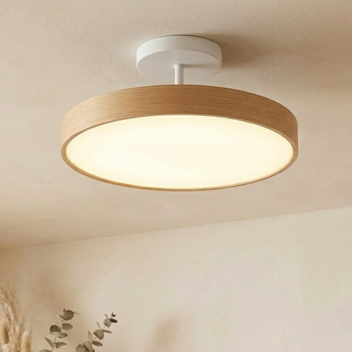 Skandinavische LED Deckenleuchte Holzoptik – Deckenlampe Wohnzimmer Gold